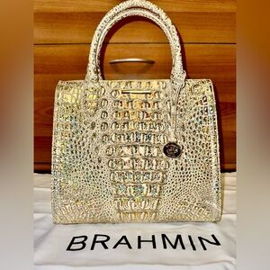 NWT Brahmin Hologram small Caroline Satchel Glittery Gold Melbourne Leather